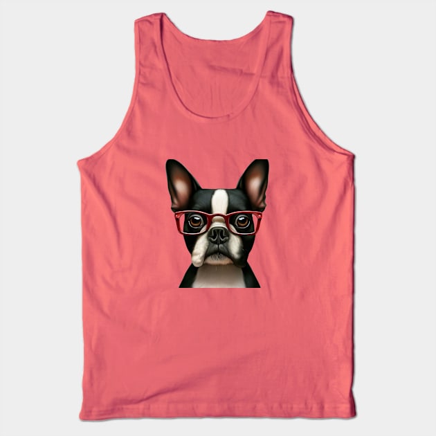 Cutest Boston Terrier with Red Glasses Tank Top by ThePawPrintShoppe